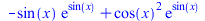 `+`(`-`(`*`(sin(x), `*`(exp(sin(x))))), `*`(`^`(cos(x), 2), `*`(exp(sin(x)))))